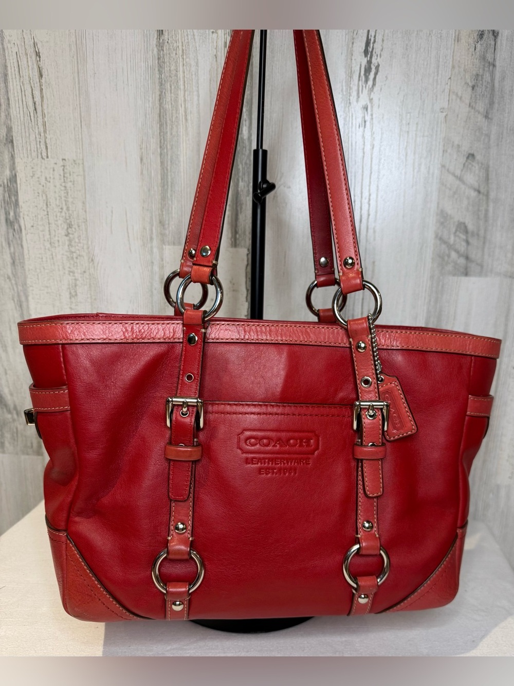 Coach Gallery Tote East West Red & Pink leather 2008 12343 EUC